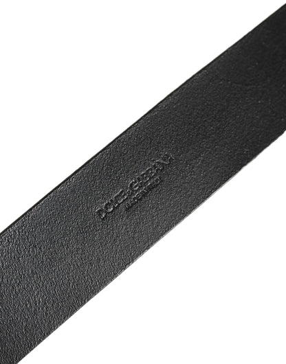 Dolce & Gabbana Black Leather Brushed Metal Buckle Men Belt