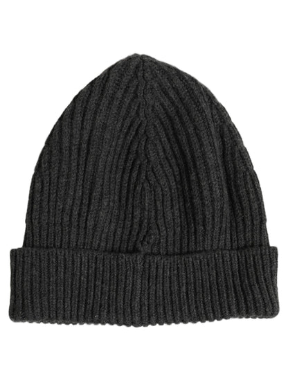 Dolce & Gabbana Men Charcoal Grey Ribbed Wool Knit Beanie One Size Hat