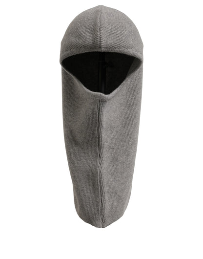 Dolce & Gabbana Men Grey Wool Ribbed Knit Balaclava Wrap One Size Hat