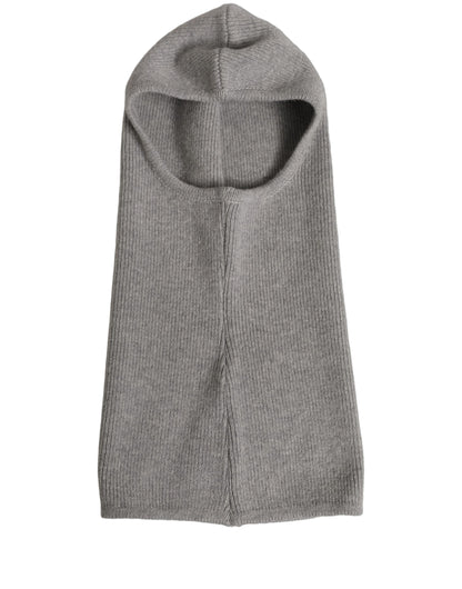 Dolce & Gabbana Men Grey Wool Ribbed Knit Balaclava Wrap One Size Hat