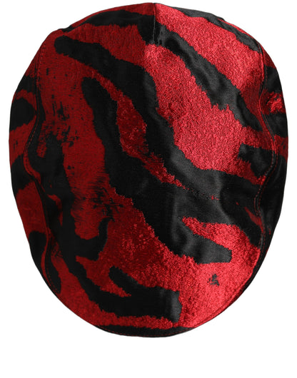 Dolce & Gabbana Men Red Black Stripe Cotton Newsboy Capello Hat