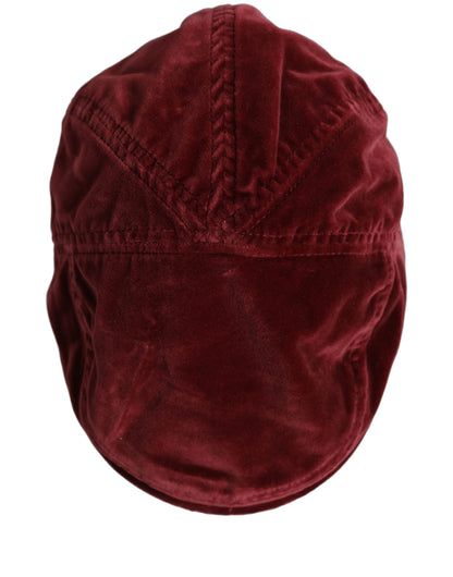 Dolce & Gabbana Men Dark Red Cotton Newsboy Capello Cabbie Hat