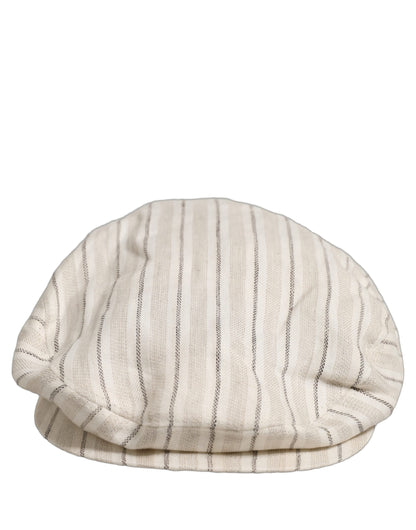 Dolce & Gabbana Men Off White Striped Linen Newsboy Capello Hat