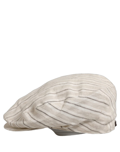 Dolce & Gabbana Men Off White Striped Linen Newsboy Capello Hat
