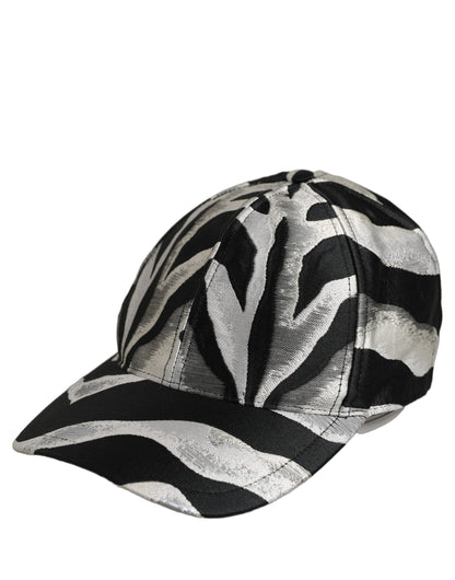 Dolce & Gabbana Men Black Silver Zebra Pattern Baseball Cap Hat