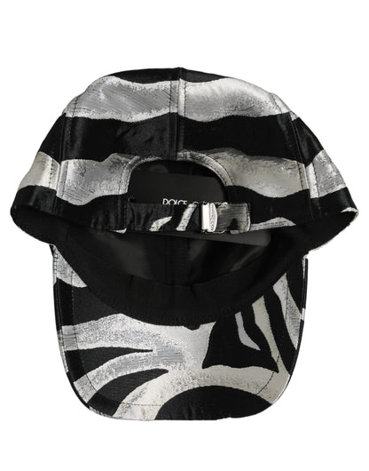 Dolce & Gabbana Men Black Silver Zebra Pattern Baseball Cap Hat