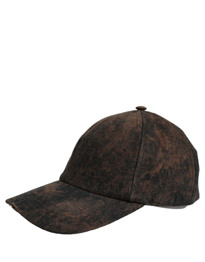 Dolce & Gabbana Men Brown Cotton Distressed Baseball Cap Hat