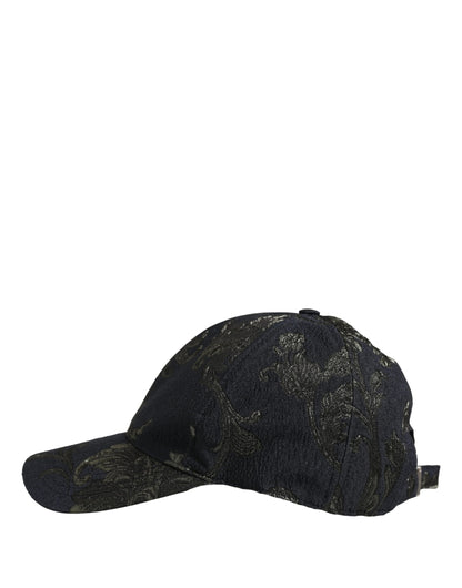 Dolce & Gabbana Men Black Floral Barocco Cotton Baseball Cap Hat