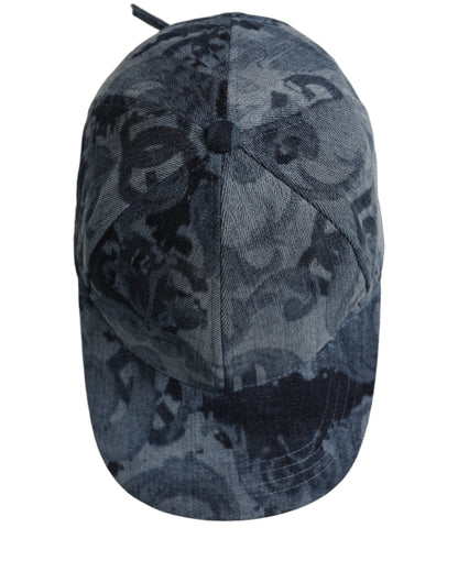 Dolce & Gabbana Men Blue All Over Logo Cotton Baseball Cap Hat