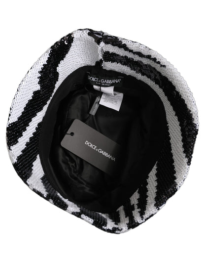Dolce & Gabbana Men Black White Zebra Sequin Bucket Cap Hat