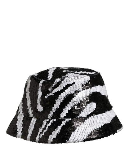 Dolce & Gabbana Men Black White Zebra Sequin Bucket Cap Hat