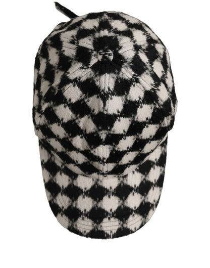 Dolce & Gabbana Men Black White Diamond Wool Baseball Cap Hat