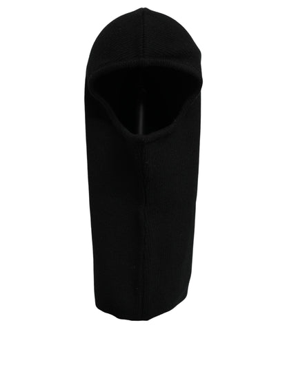 Dolce & Gabbana Men Black Wool Ribbed Knit Balaclava Wrap One Size Hat