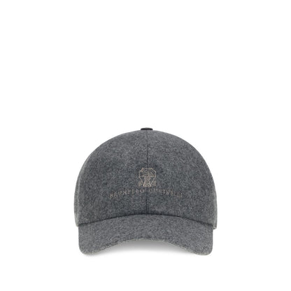 Baseball Cap by Brunello Cucinelli for men in wool gray presents a statuesque silhouette, artfully capturing the essence of the statuesque Wool Baseball Cap design for a sophisticated look.