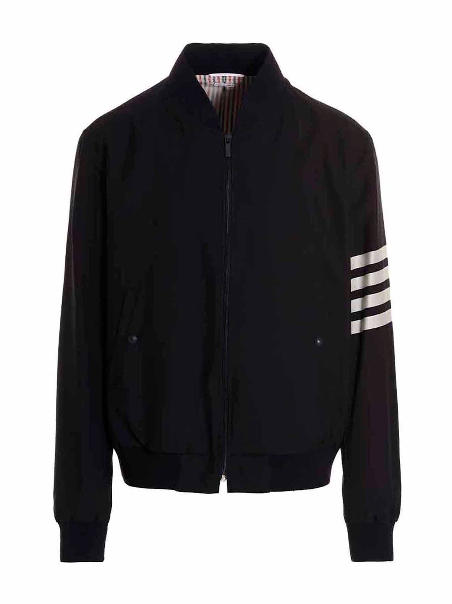 Bomber Jacket by Thom Browne for men in wool blue presents a effortlessly chic silhouette, showcasing a sophisticated and premium pockets for a truly effortlessly chic finish.