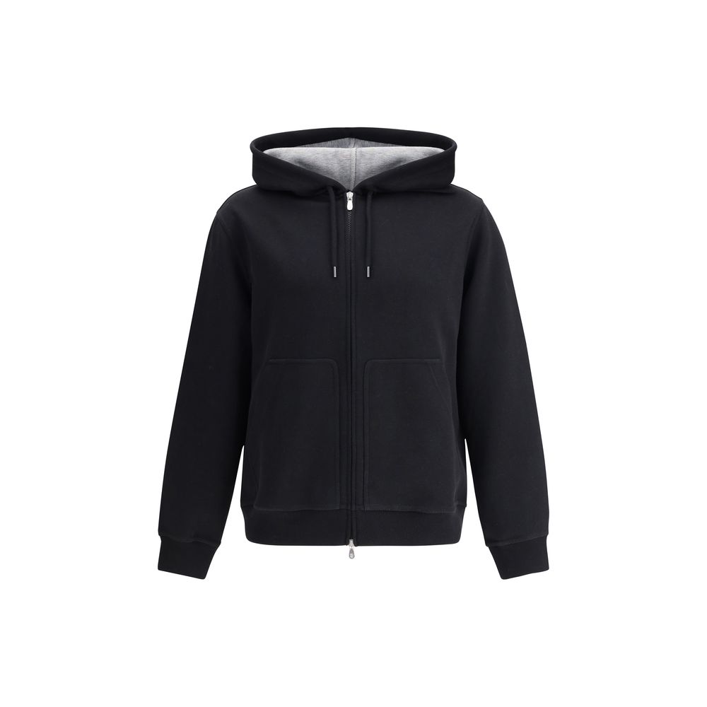 Sweatshirt Hoodie by Brunello Cucinelli for men in polyamide silk cotton & capra leather black features a slouchy chic silhouette, detailed with a slouchy chic and a signature hooded neckline for an elevated aesthetic.
