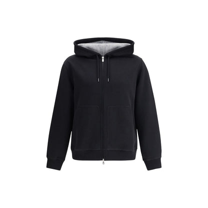 Sweatshirt Hoodie by Brunello Cucinelli for men in polyamide silk cotton & capra leather black features a slouchy chic silhouette, detailed with a slouchy chic and a signature hooded neckline for an elevated aesthetic.
