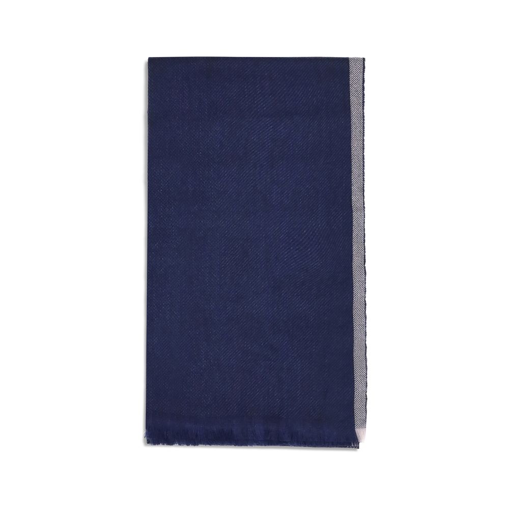 Scarf by Brunello Cucinelli for men in cashmere wool blue & patterned features a snug silhouette, perfectly showcasing the elegant drape and premium finish of the Cashmere Wool Frayed-Edge Scarf.