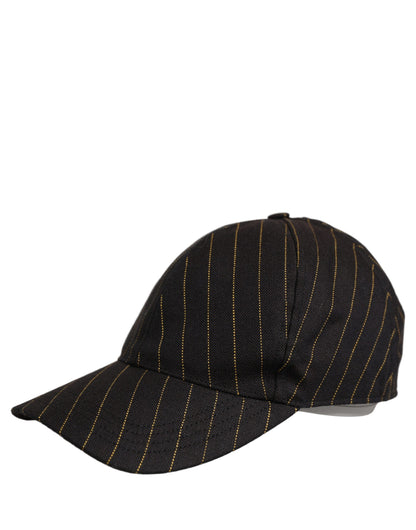 Dolce & Gabbana Black Gold Pinstriped Cotton Baseball Cap Hat