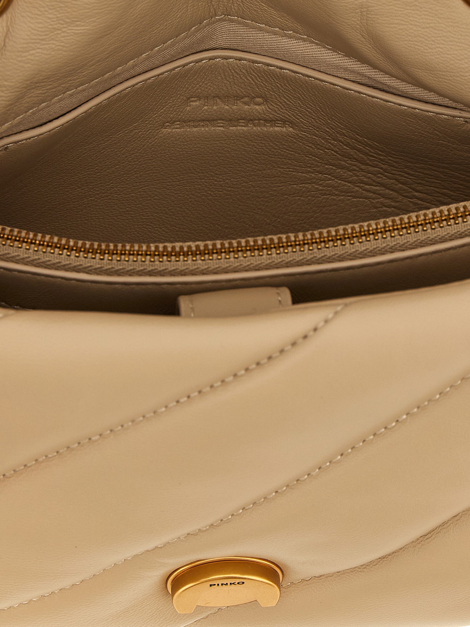 Mini 2-in-1 Shoulder & Crossbody Flap Handbag by PINKO for women in nappa & suede lamb leather beige & signature showcases a versatile sophistication silhouette, featuring a secure flap, magnetic & buckle, versatile sophistication , and versatile crossbody-strap & shoulder-strap for a versatile sophistication finish.