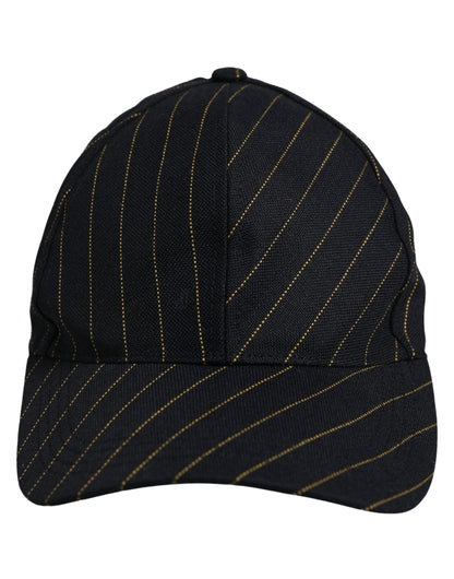 Dolce & Gabbana Black Gold Pinstriped Cotton Baseball Cap Hat