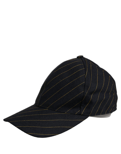 Dolce & Gabbana Black Gold Pinstriped Cotton Baseball Cap Hat
