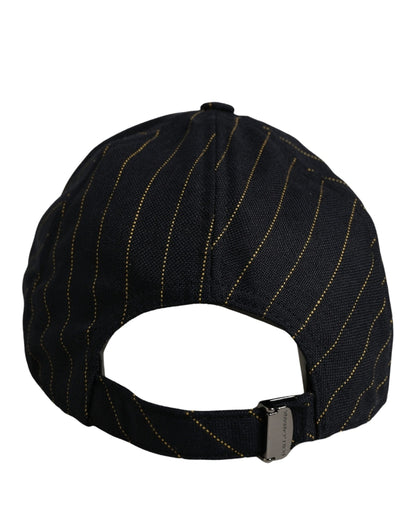 Dolce & Gabbana Black Gold Pinstriped Cotton Baseball Cap Hat