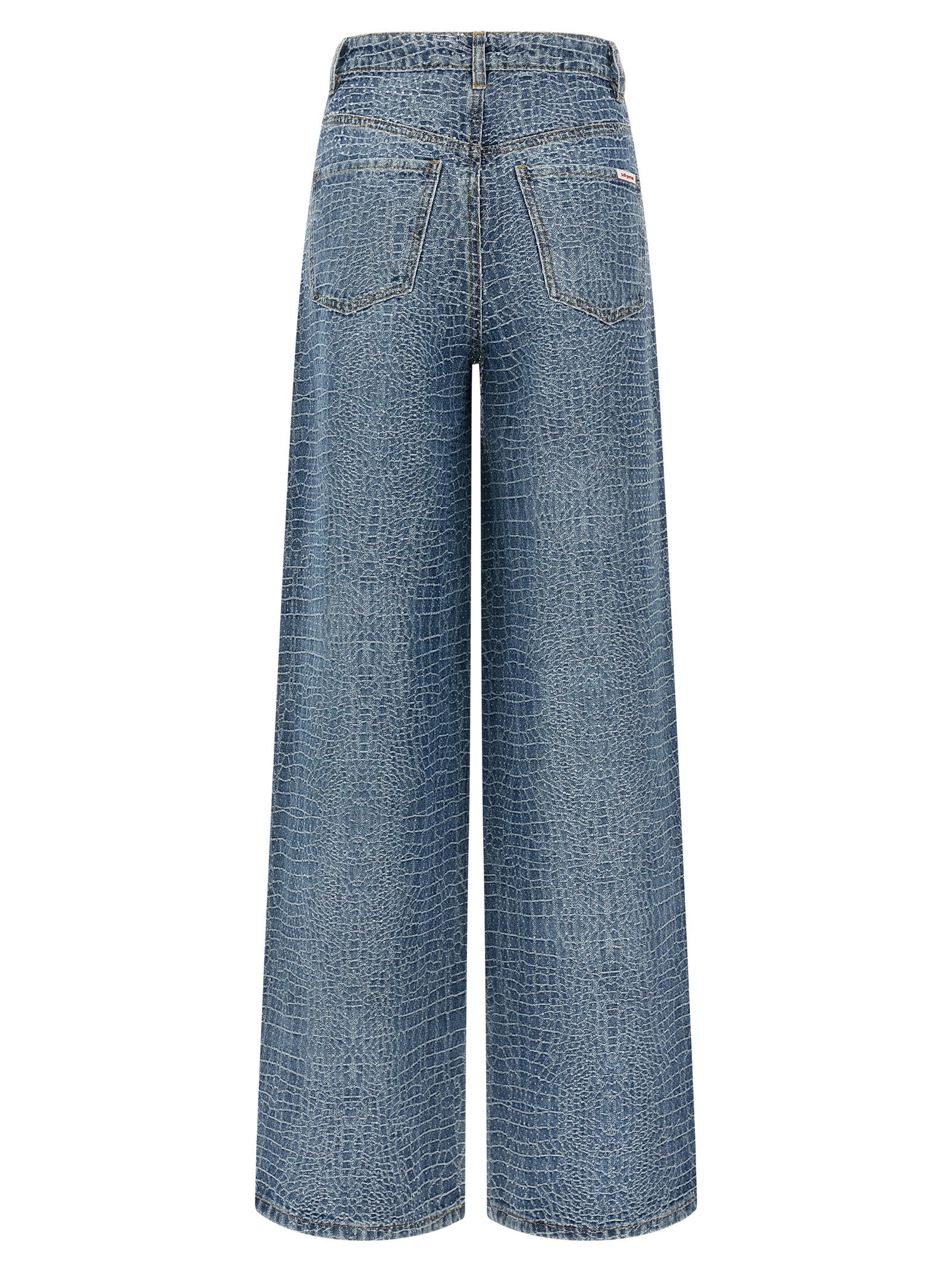 Jeans by Self-Portrait for women in denim cotton & crocodile skin leather blue, transparent & print features an sartorial straight-leg & wide and long with a cut for a sartorial finish.