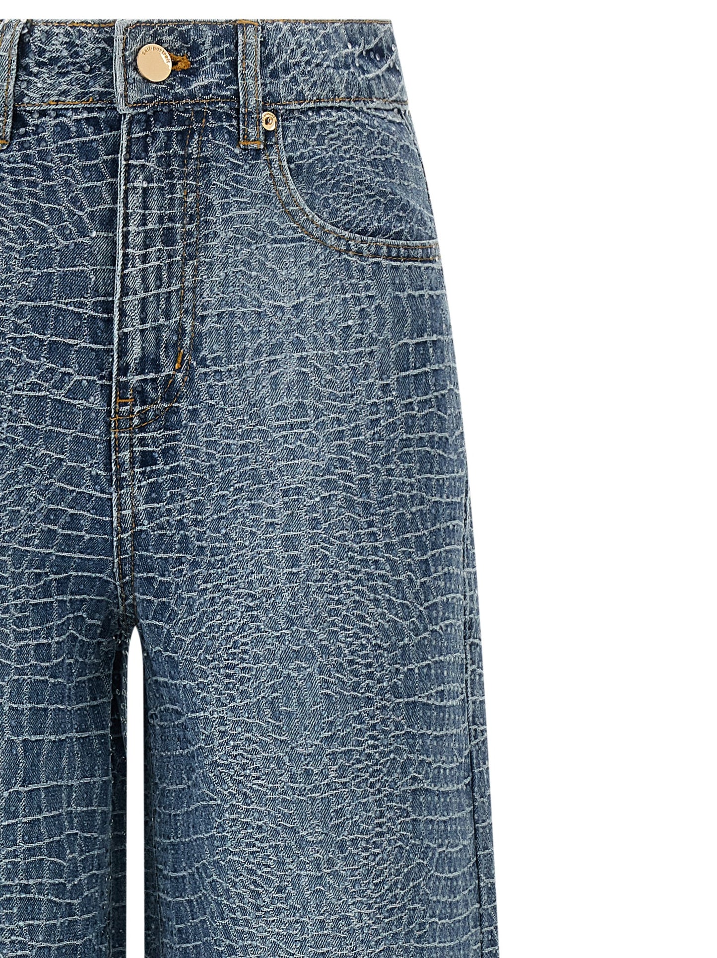 Jeans by Self-Portrait for women in denim cotton & crocodile skin leather blue, transparent & print presents a tailored silhouette, showcasing a tailored straight-leg & wide and long cut with a refined for a truly tailored aesthetic.