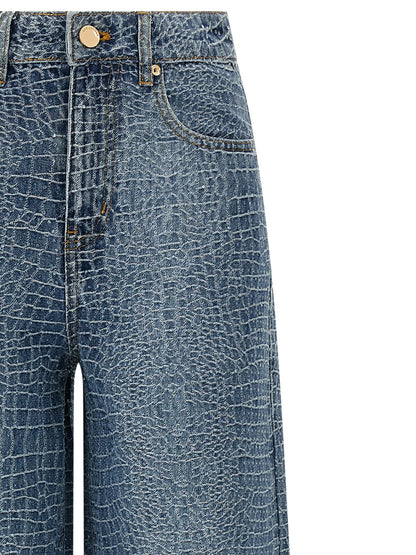Jeans by Self-Portrait for women in denim cotton & crocodile skin leather blue, transparent & print presents a tailored silhouette, showcasing a tailored straight-leg & wide and long cut with a refined for a truly tailored aesthetic.