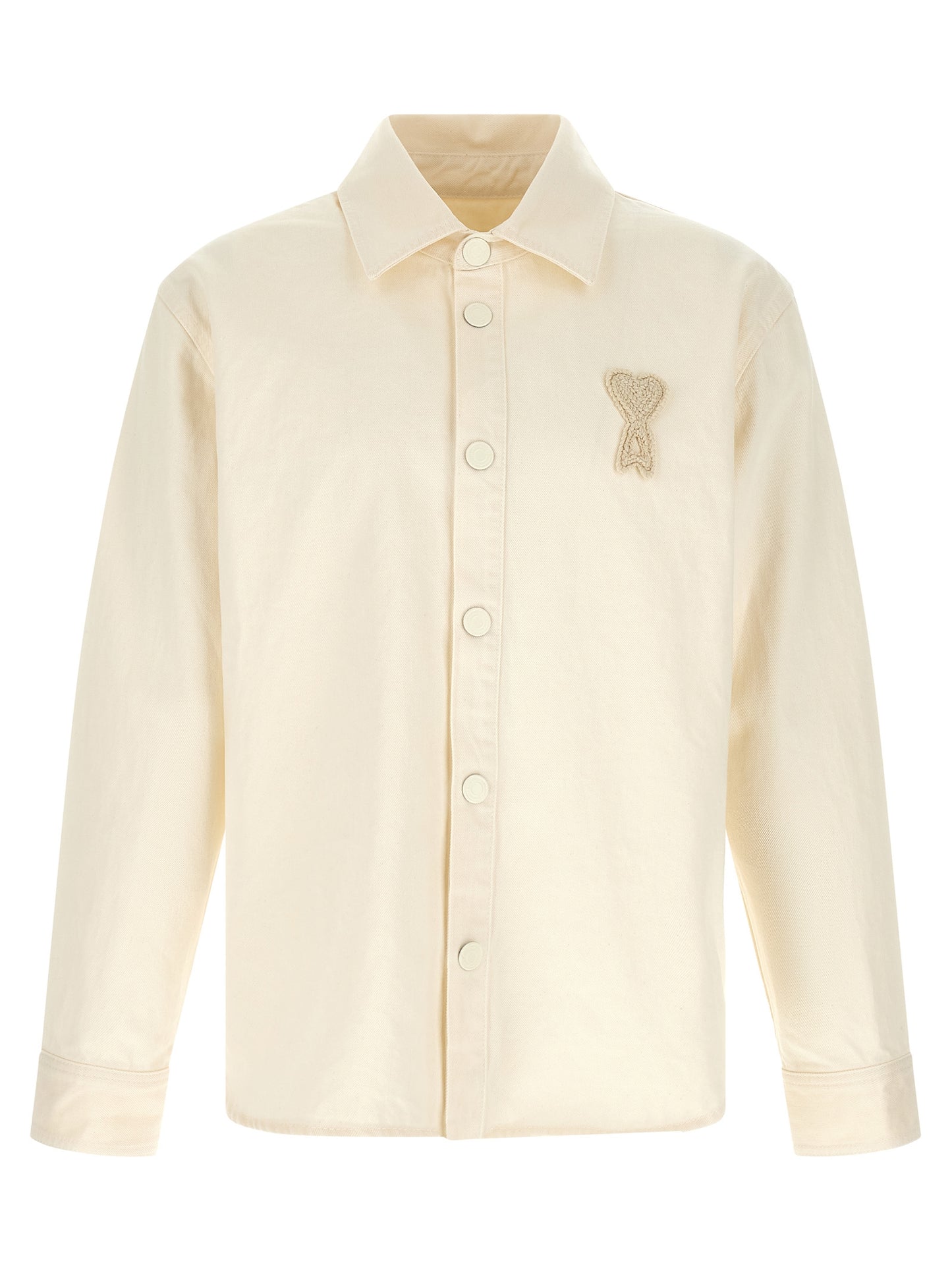 Ami Paris Crochet Men's Relaxed Fit Long-Sleeve Denim Cotton Overshirt - Beige Signature