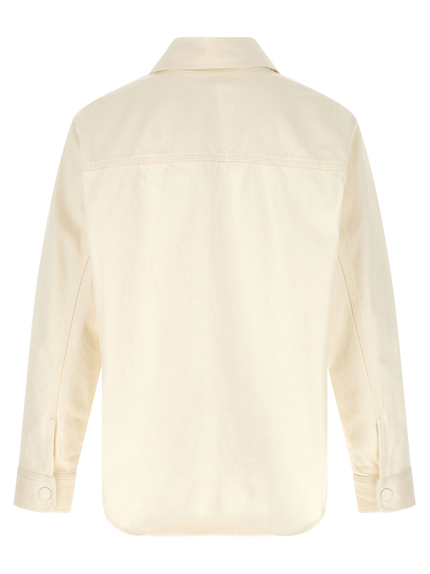 Ami Paris Crochet Men's Relaxed Fit Long-Sleeve Denim Cotton Overshirt - Beige Signature