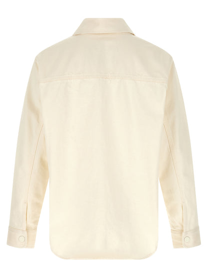 Ami Paris Crochet Men's Relaxed Fit Long-Sleeve Denim Cotton Overshirt - Beige Signature