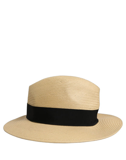 Dolce & Gabbana Fedora Ribbon Paper & Straw Panama Hat - Beige Black