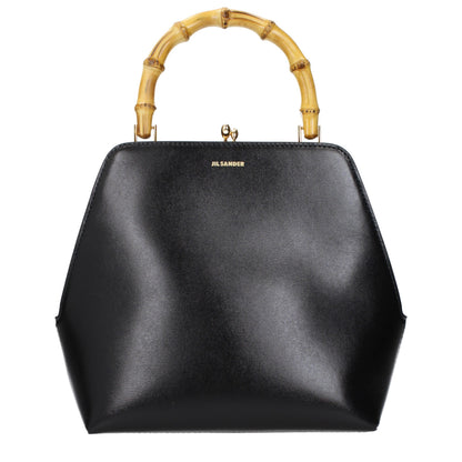 Handbag by Jil Sander for women in leather black features a refined silhouette, showcasing a secure , organized , and versatile for a refined finish.