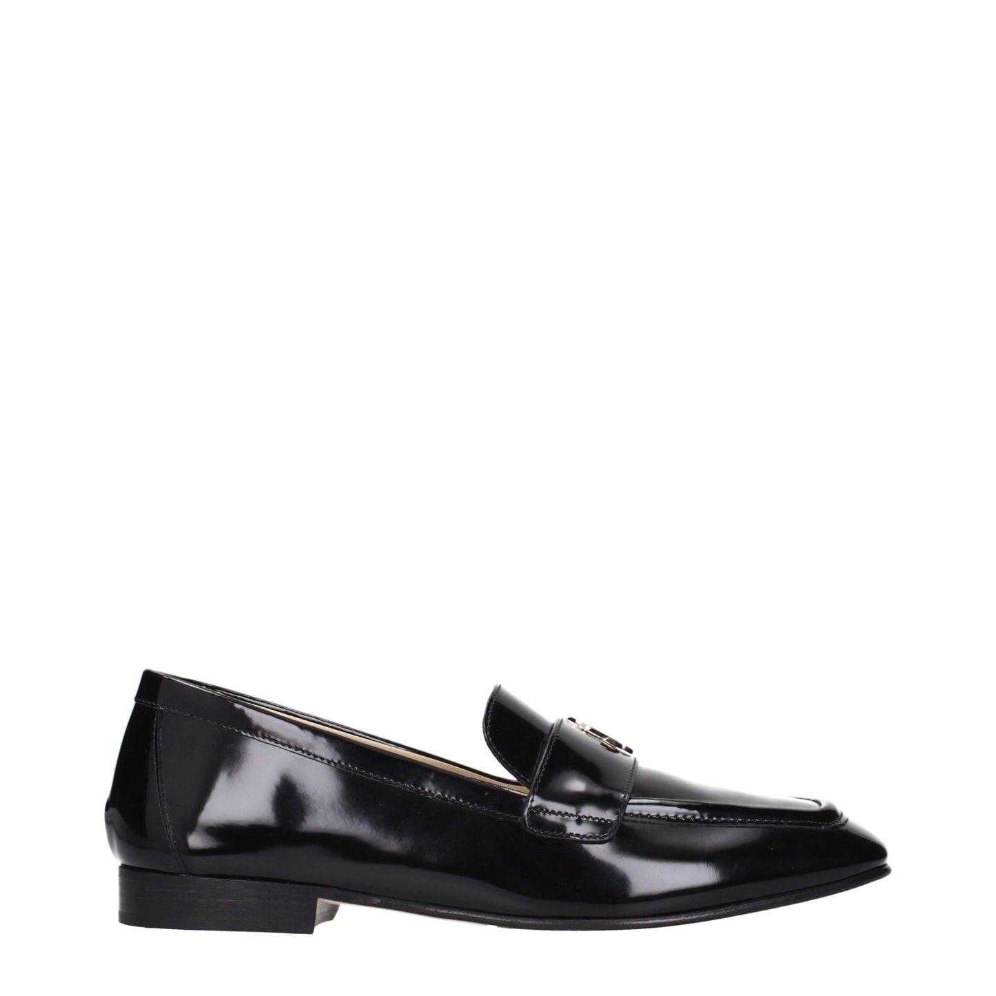 Flat Loafer Slip-On Shoes by Jimmy Choo for women in leather black features an effortless chic silhouette, showcasing the Women's Leather Flat Loafer Slip-On Shoes design with an effortless chic flat and a for a effortless chic look.