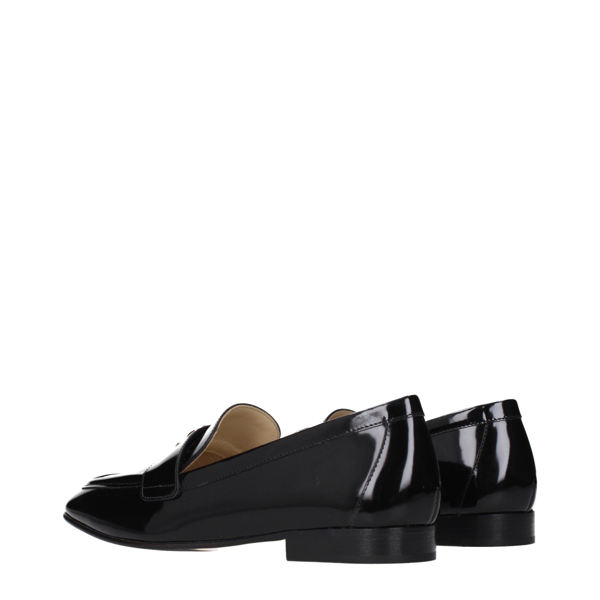 Flat Loafer Slip-On Shoes by Jimmy Choo for women in leather black features an ergonomic silhouette, perfectly showcasing Women's Leather Flat Loafer Slip-On Shoes with its distinct flat and elegant .