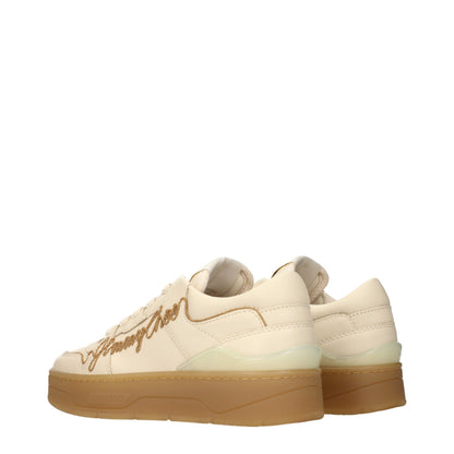 Sneakers by Jimmy Choo for women in leather beige presents a on trend silhouette from the Women's Low Top Leather Sneakers collection, showcasing a on trend low-top style for an elevated aesthetic.