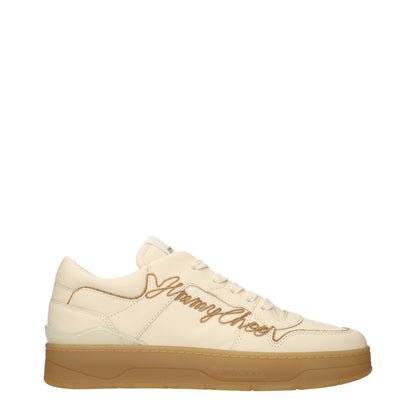 Sneakers by Jimmy Choo for men in leather beige presents a sumptuous silhouette, artfully capturing the essence of the Men's Low Top Leather Sneakers with its sumptuous low-top style design.