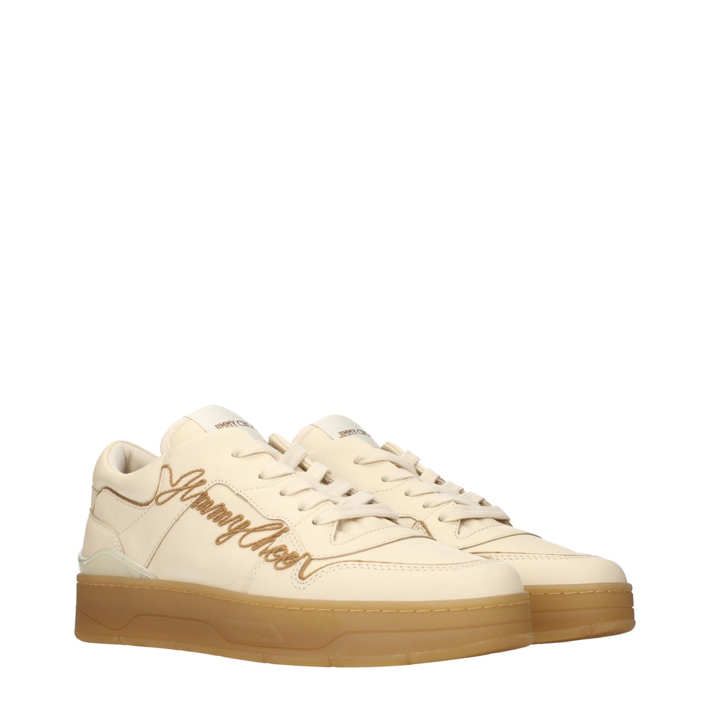 Sneakers by Jimmy Choo for men in leather beige features an fashionable silhouette, showcasing the premium Men's Low Top Leather Sneakers in a fashionable low-top style that offers a fashionable finish for refined style.