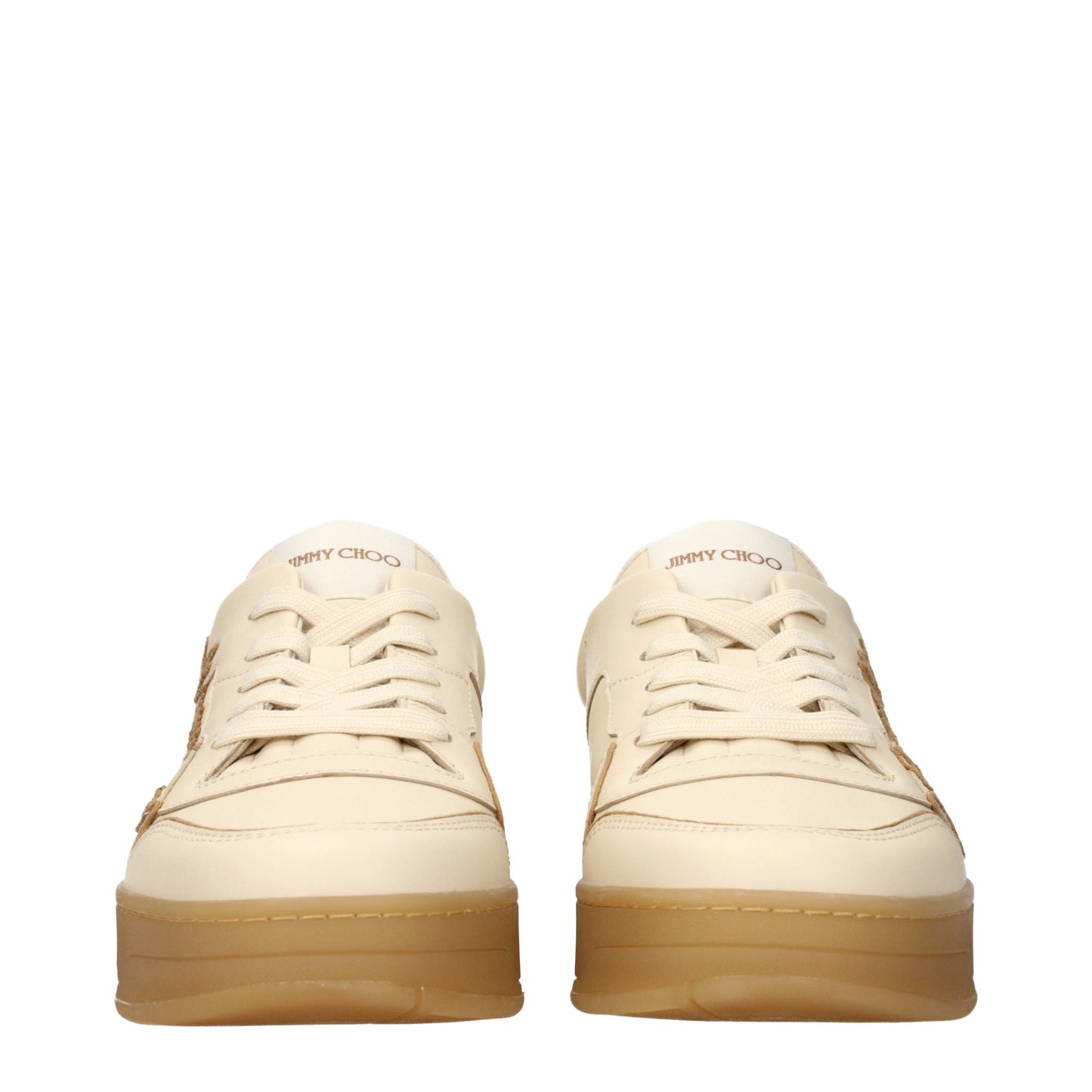 Sneakers by Jimmy Choo for men in leather beige presents a on trend silhouette from the Men's Low Top Leather Sneakers collection, showcasing a on trend low-top style for an elevated aesthetic.