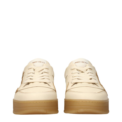 Sneakers by Jimmy Choo for men in leather beige presents a on trend silhouette from the Men's Low Top Leather Sneakers collection, showcasing a on trend low-top style for an elevated aesthetic.