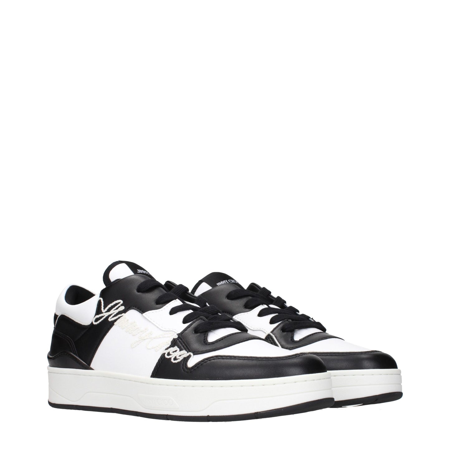 Sneakers by Jimmy Choo for men in leather black presents a on trend silhouette from the Men's Fashion Leather Sneakers collection, showcasing a on trend fashion style for an elevated aesthetic.