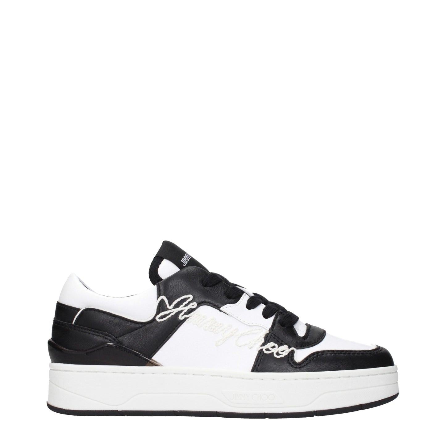 Sneakers by Jimmy Choo for women in leather black presents a on trend silhouette from the Women's Low Top Leather Sneakers collection, showcasing a on trend low-top style for an elevated aesthetic.