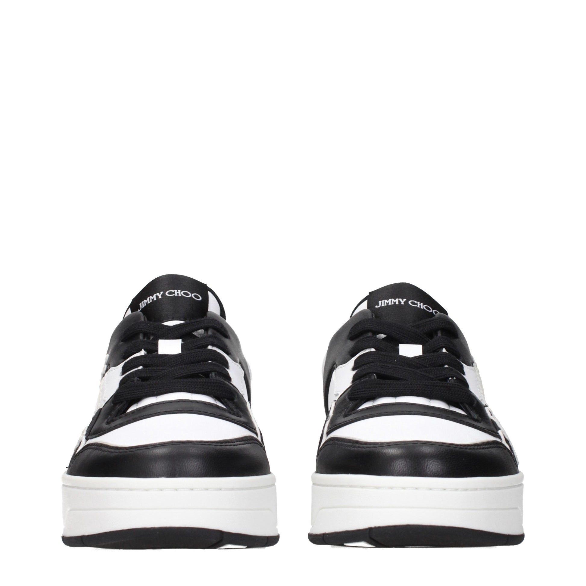Sneakers by Jimmy Choo for women in leather black features a chic design, perfectly showcasing the chic low-top style of this Women's Low Top Leather Sneakers.