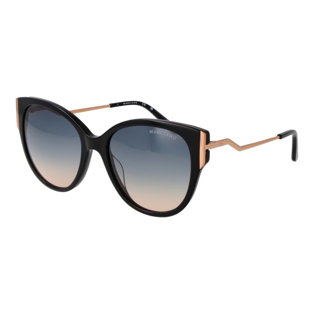 Sunglasses by Marciano by Guess for women in acetate black showcases a ethereal silhouette, featuring black coloured frame butterfly full-rim frame design with gradient category-2-medium-tint lens for a ethereal finish.