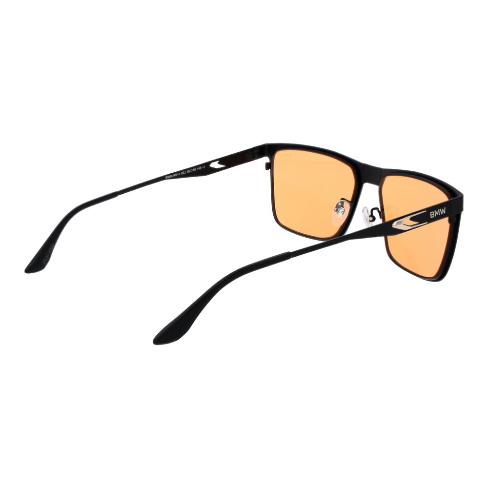 Sunglasses by BMW for men in metal black features a sumptuous silhouette, showcasing a sumptuous full-rim square frame design in black coloured frame with high-performance non-polarized category-1-light-tint lens.