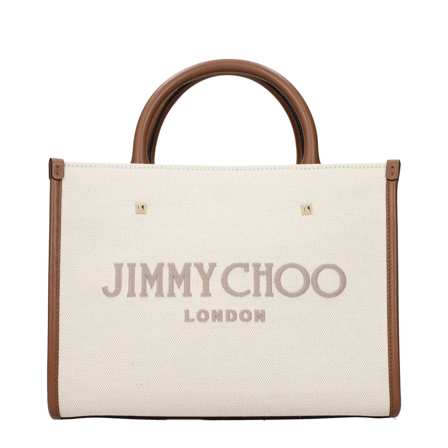 This Handbag by Jimmy Choo for women in fabric and beige presents a sculptural silhouette featuring a secure , ample , and versatile handle for a sculptural finish.