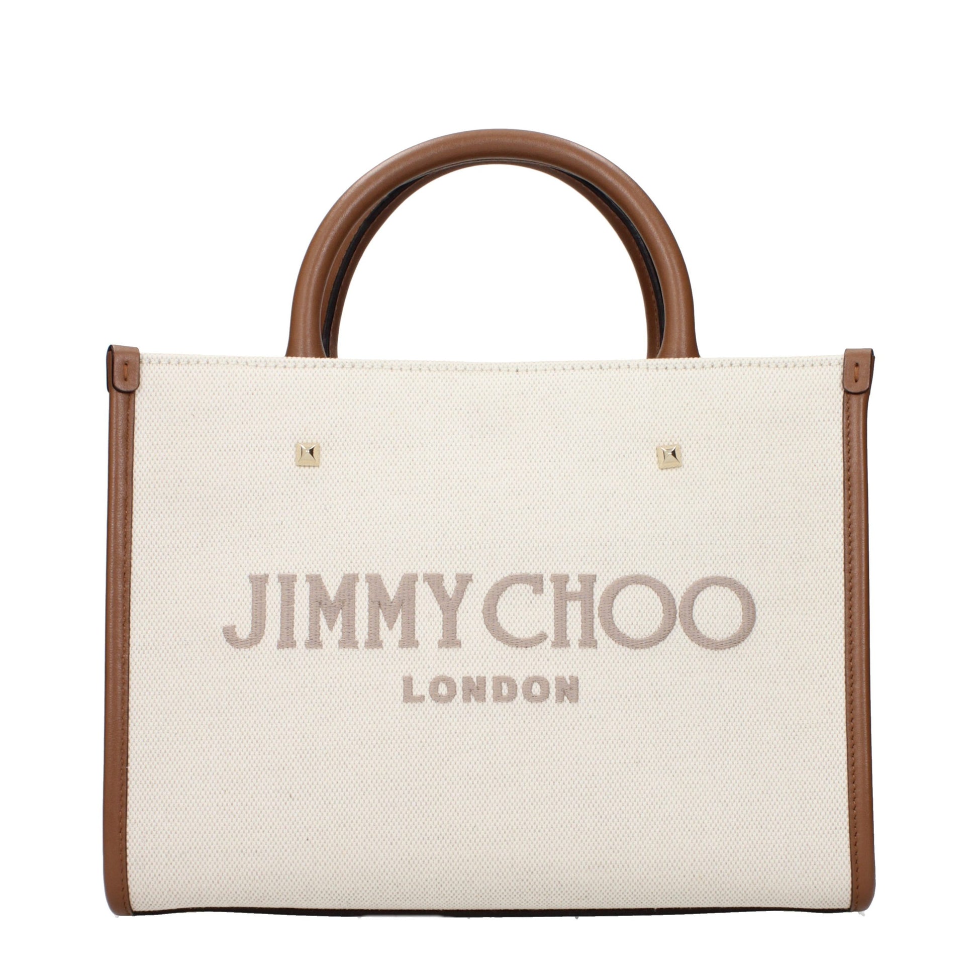 This Handbag by Jimmy Choo for women in fabric and beige presents a sculptural silhouette featuring a secure , ample , and versatile handle for a sculptural finish.