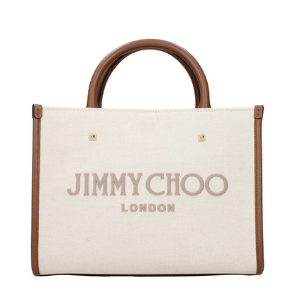 This Handbag by Jimmy Choo for women in fabric and beige presents a sculptural silhouette featuring a secure , ample , and versatile handle for a sculptural finish.